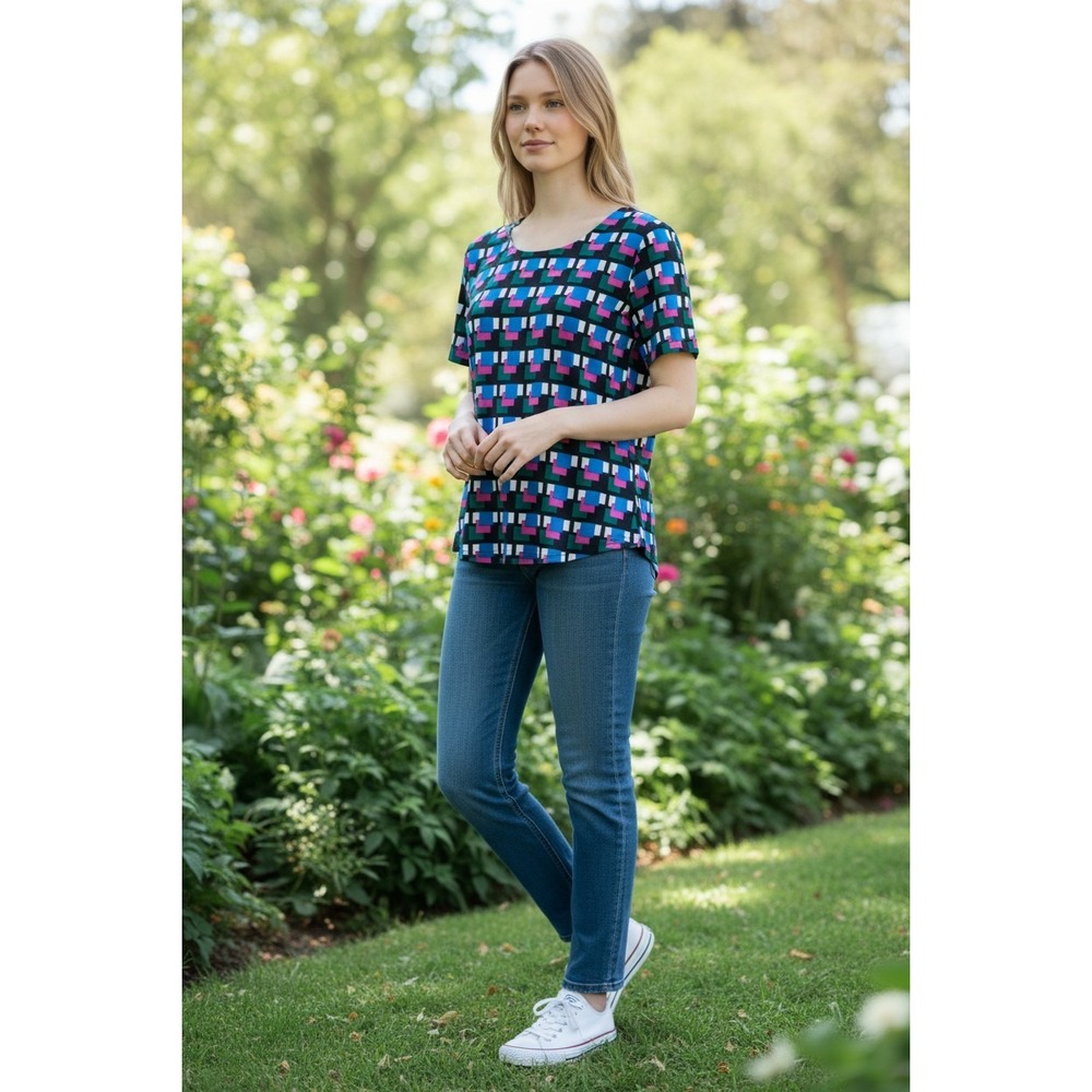 Cynthia Cynthia Rowley Geometric Block Print Top Multicolor Short Sleeve M